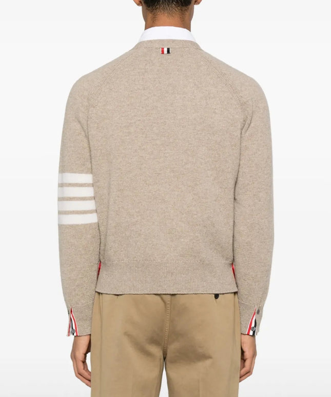 Thom Browne Shetland Wool 4-Bar Relaxed Fit V Neck Cardigan