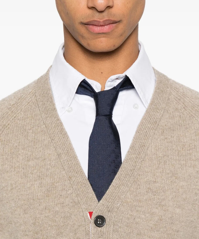 Thom Browne Shetland Wool 4-Bar Relaxed Fit V Neck Cardigan