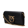 Side view of PINKO Black Leather Clutch Bag featuring quilted chevron pattern and gold-tone hardware for a chic, luxury accessory look.