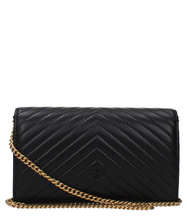 Back view of PINKO Black Leather Clutch Bag showing detailed stitching and subtle embossed logo, perfect for stylish women's fashion.