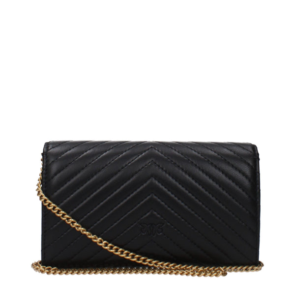 Back view of PINKO Black Leather Clutch Bag showing detailed stitching and subtle embossed logo, perfect for stylish women's fashion.