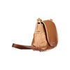 Side angle of Coccinelle Brown Leather Handbag highlighting gold-tone hardware and curved silhouette. Stylish choice in women's leather bags.
