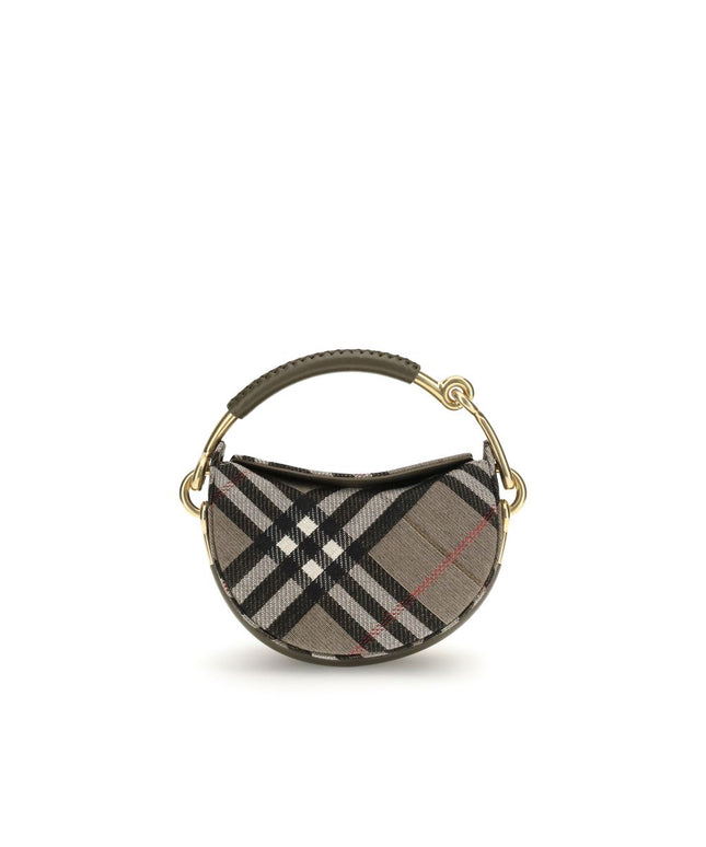 Burberry Brindle Clutch Bag in multicolor check pattern with gold-tone hardware and curved top handle, ideal for women's designer accessories.