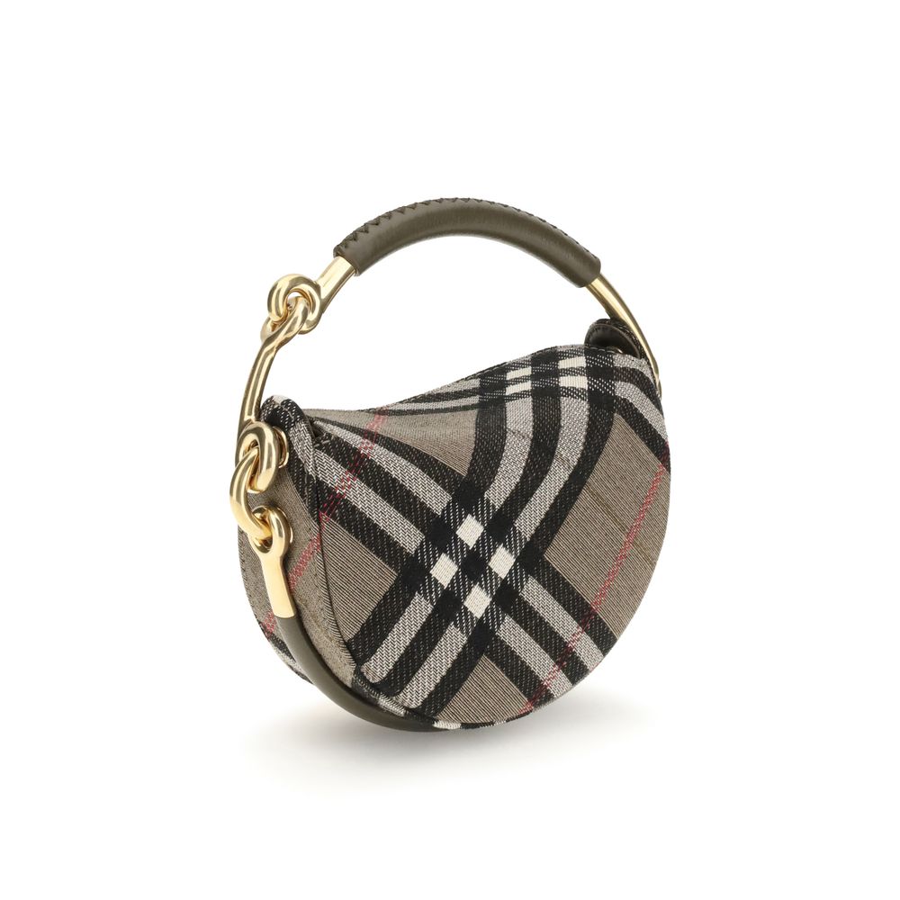 Angled rear view of Burberry Brindle Clutch Bag highlighting premium craftsmanship, iconic check fabric, and elegant gold hardware details.