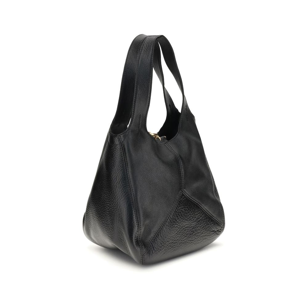 Angled rear view of Chloé Small Balloon Shoulder Bag highlighting its structured base and smooth leather finish.