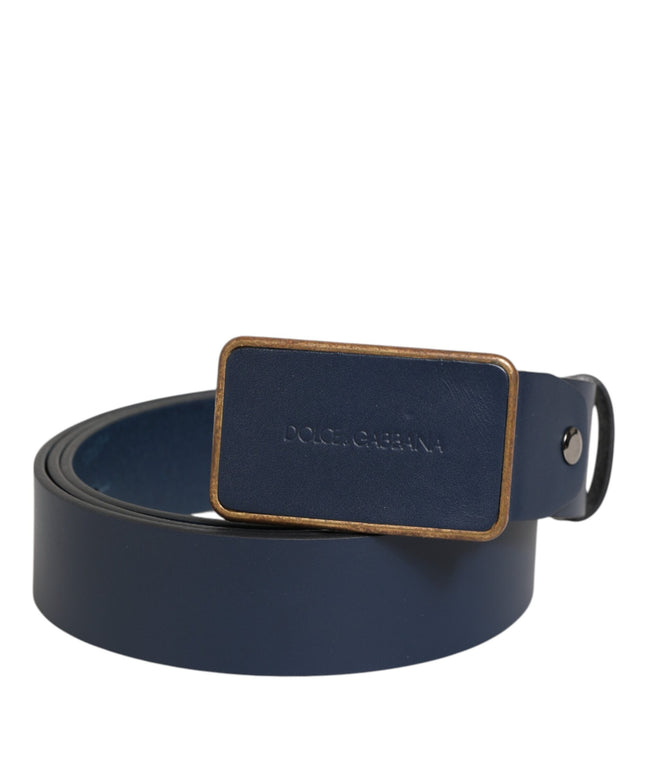 Dolce & Gabbana Blue Leather Classic Metal Logo Buckle Belt