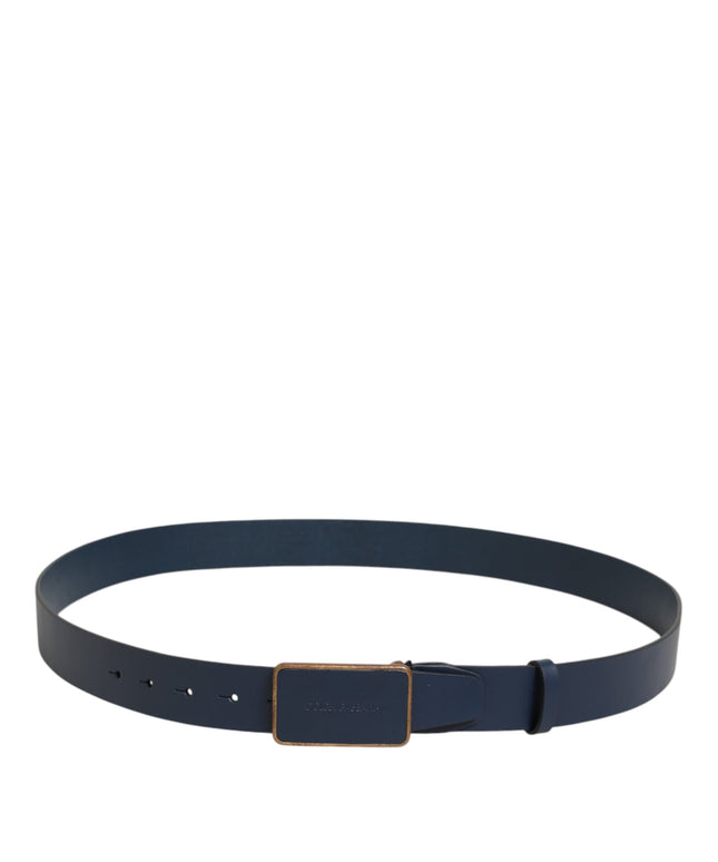Dolce & Gabbana Blue Leather Classic Metal Logo Buckle Belt