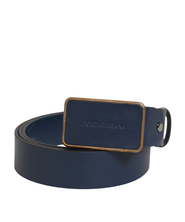 Dolce & Gabbana Blue Leather Classic Metal Logo Buckle Belt