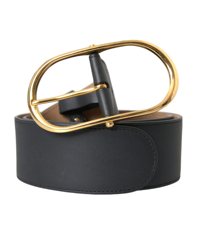 Dolce & Gabbana Black Leather Classic Metal Oval Buckle Belt