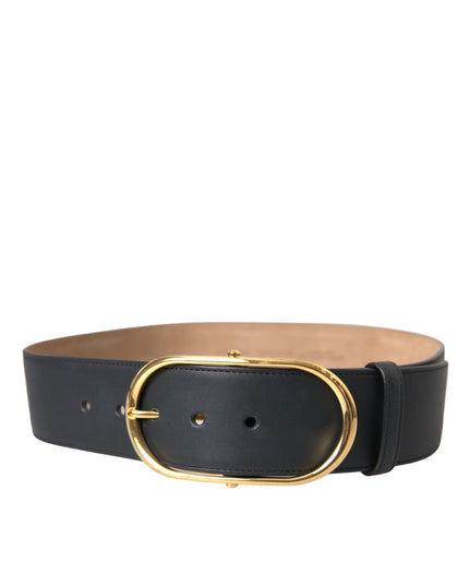 Dolce & Gabbana Black Leather Classic Metal Oval Buckle Belt