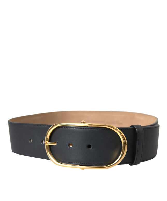 Dolce & Gabbana Black Leather Classic Metal Oval Buckle Belt