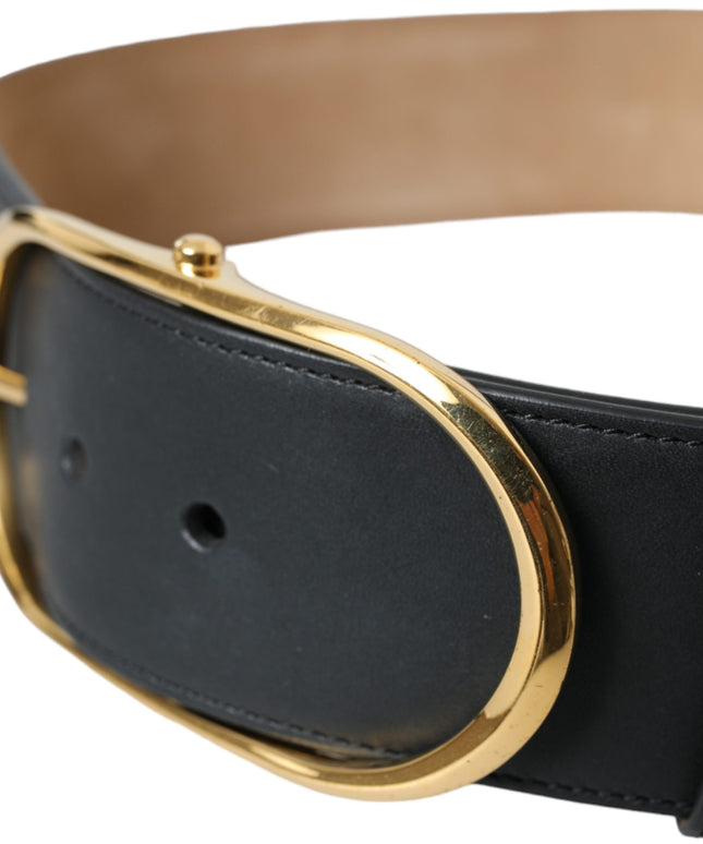 Dolce & Gabbana Black Leather Classic Metal Oval Buckle Belt