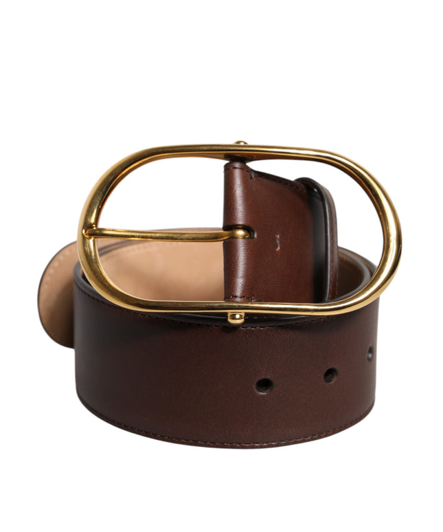 Dolce & Gabbana Brown Leather Classic Metal Oval Buckle Belt