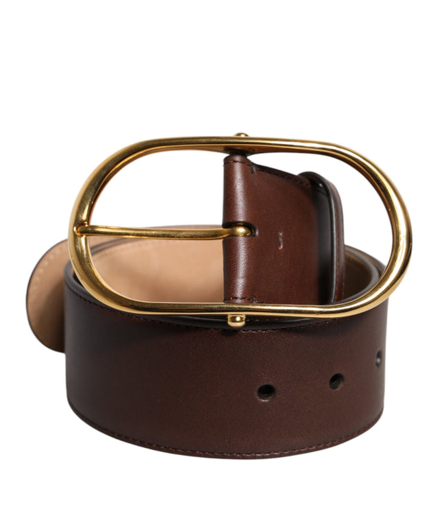 Dolce & Gabbana Brown Leather Classic Metal Oval Buckle Belt
