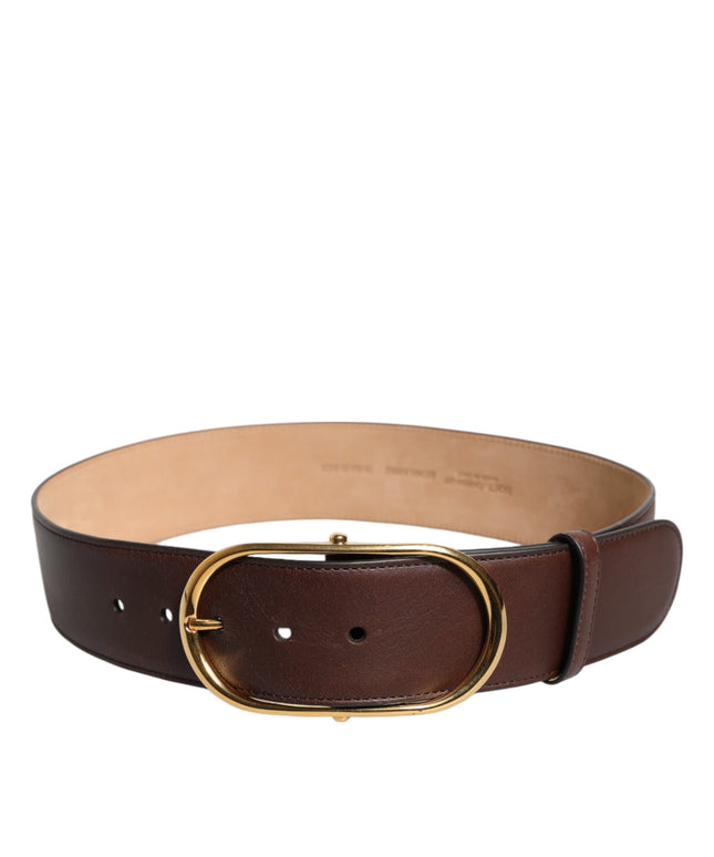 Dolce & Gabbana Brown Leather Classic Metal Oval Buckle Belt