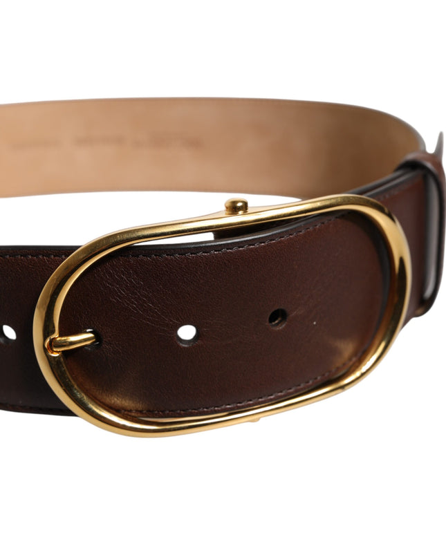 Dolce & Gabbana Brown Leather Classic Metal Oval Buckle Belt