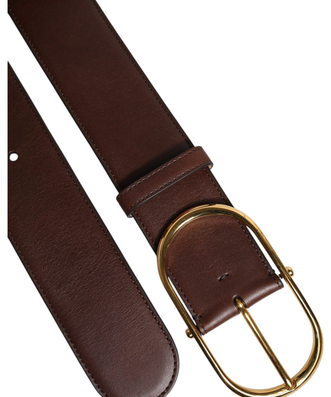 Dolce & Gabbana Brown Leather Classic Metal Oval Buckle Belt