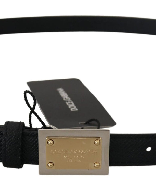 Dolce & Gabbana Black Leather Gold Logo Metal Buckle Belt