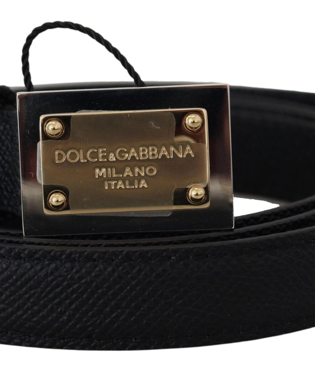 Dolce & Gabbana Black Leather Gold Logo Metal Buckle Belt