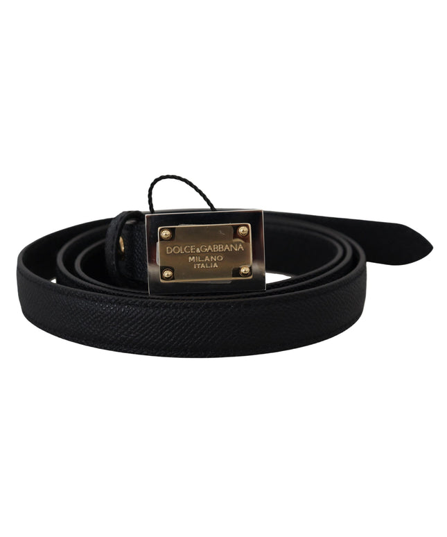 Dolce & Gabbana Black Leather Gold Logo Metal Buckle Belt