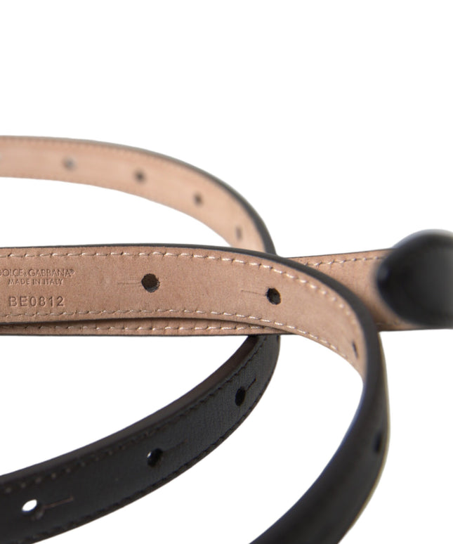 Dolce & Gabbana Black Leather Long Skinny Gold Metal Buckle Belt