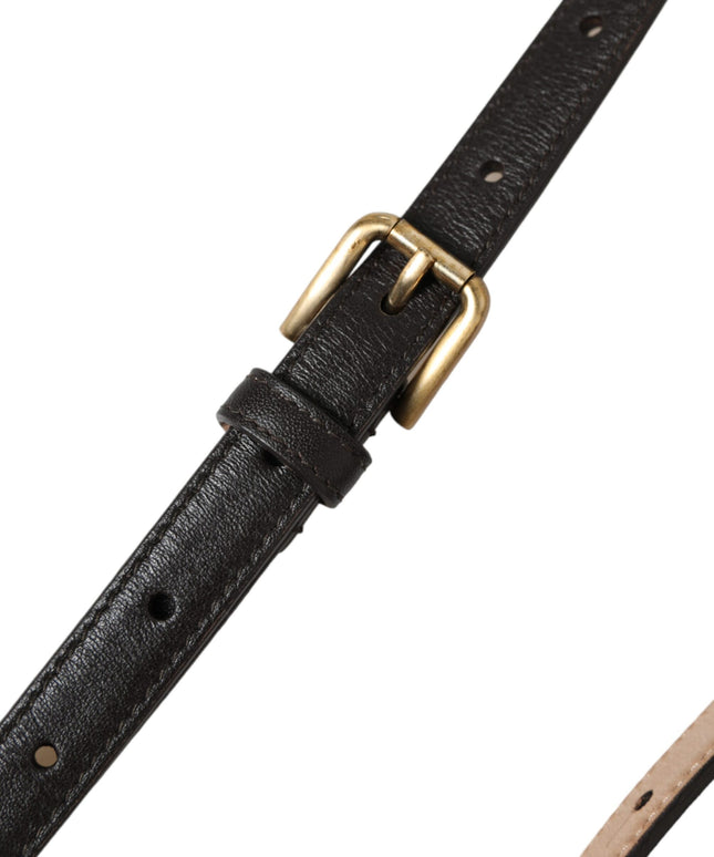 Dolce & Gabbana Black Leather Long Skinny Gold Metal Buckle Belt