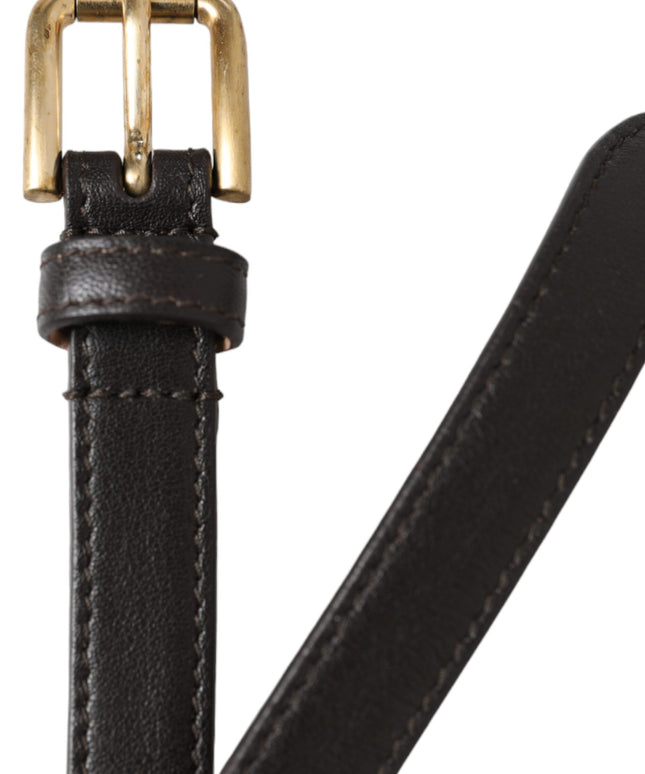 Dolce & Gabbana Black Leather Long Skinny Gold Metal Buckle Belt