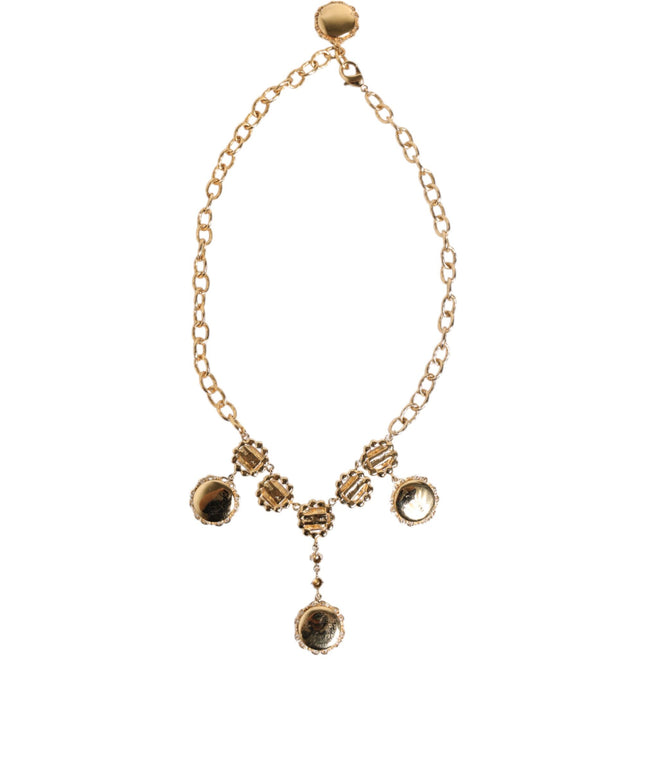 Dolce & Gabbana Gold Crystal Clock Pendant Statement Jewelry Necklace