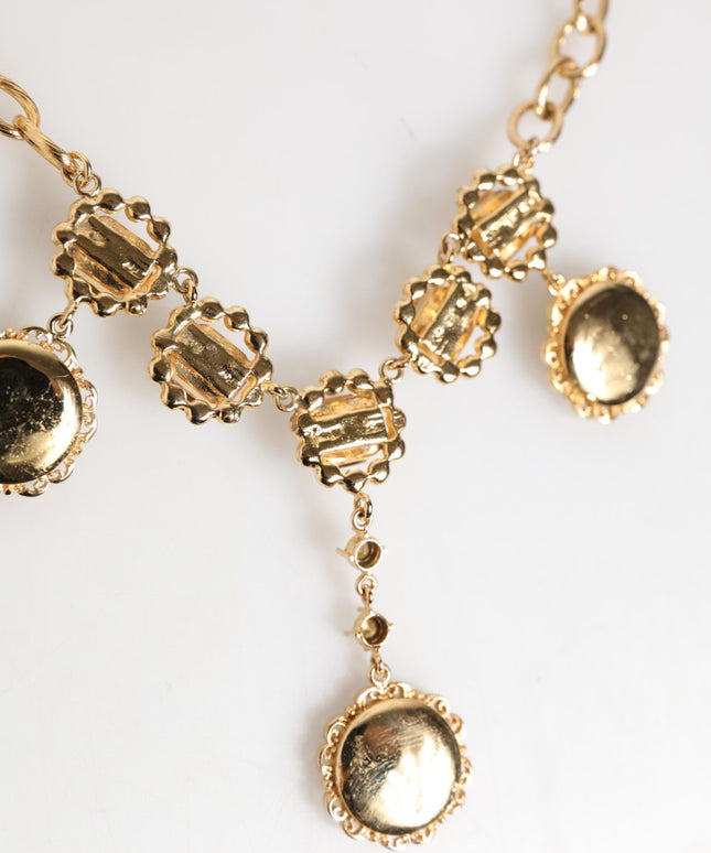 Dolce & Gabbana Gold Crystal Clock Pendant Statement Jewelry Necklace