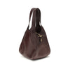 Side view of Chloé Small Balloon Shoulder Bag showcasing its curved base and dual-texture brown leather, perfect for upscale shoulder bag collections.