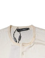 Dolce & Gabbana Off White Silk Henley Short Sleeves T-Shirt