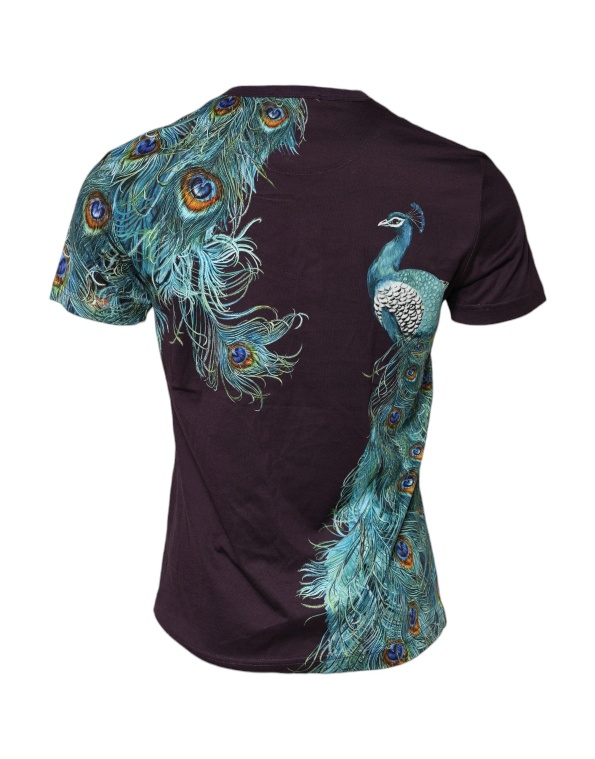 Dolce & Gabbana Violet Peacock Feather Men Crew Neck T-Shirt