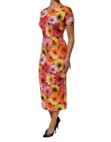 Dolce & Gabbana Multicolor Floral Print SilkSheath Midi Dress