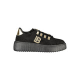 Laura Biagiotti Black Polyester Women Sneaker with Gold Detail and Rhinestone Accents