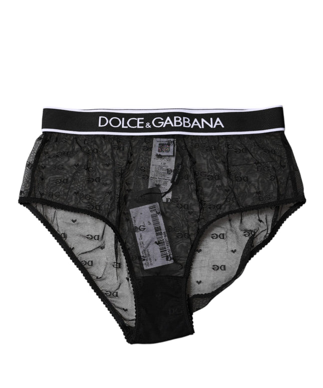 Dolce & Gabbana Black Lace Nylon High Waist Panty Underwear