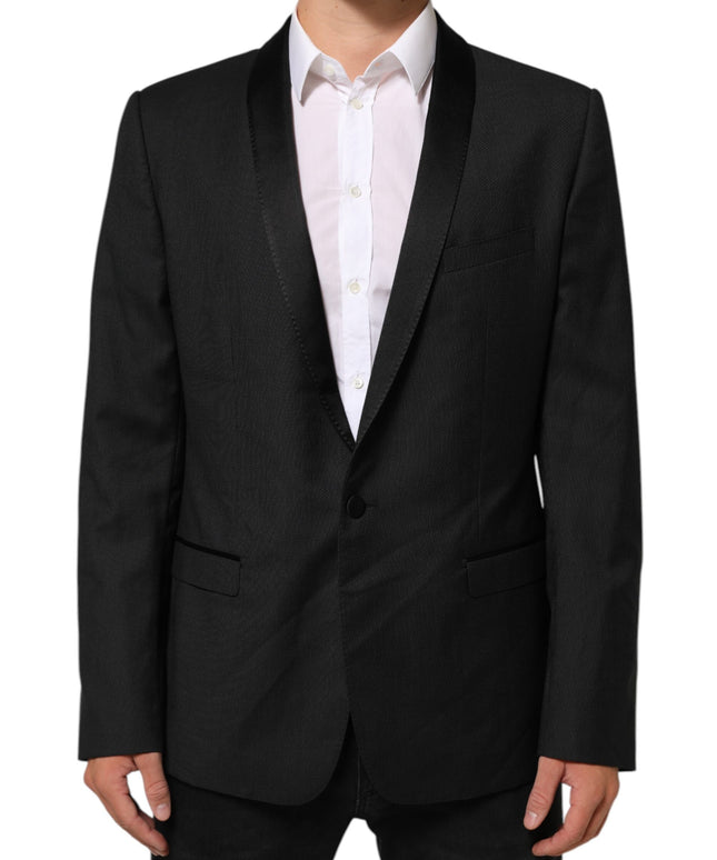 Dolce & Gabbana Black Wool GOLD 1 Button Suit Coat Blazer