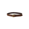 Full view of Hugo Boss brown leather belt with classic brass buckle, perfect for men’s fashion and everyday outfits.