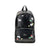 Balenciaga Explorer Backpack with printed stickers in black leather, featuring a front zip pocket and top handle for men’s fashion and travel.