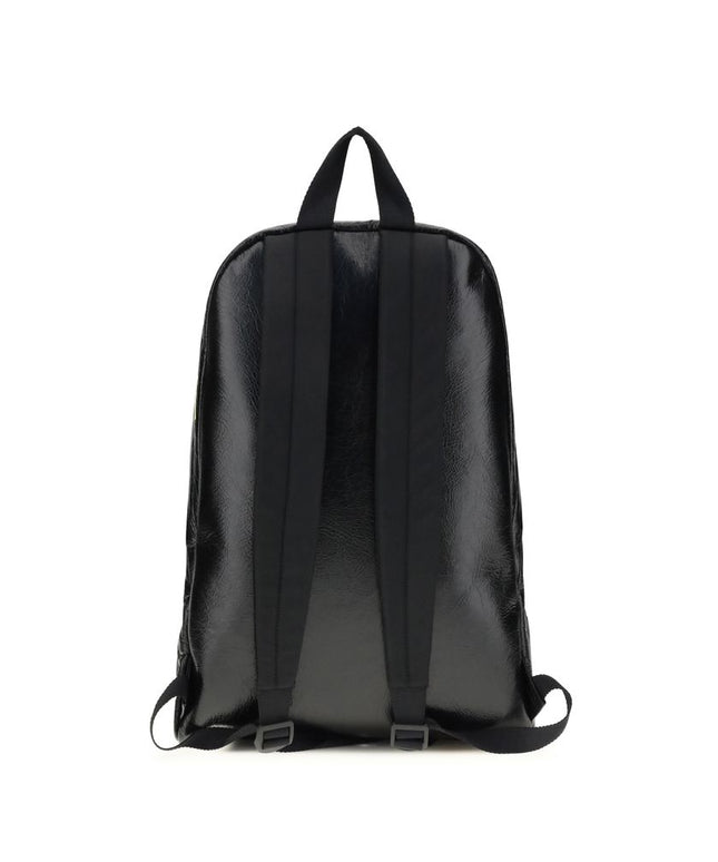 Rear view of Balenciaga Explorer Backpack with adjustable shoulder straps and sleek black finish, ideal for stylish everyday use or commuting.