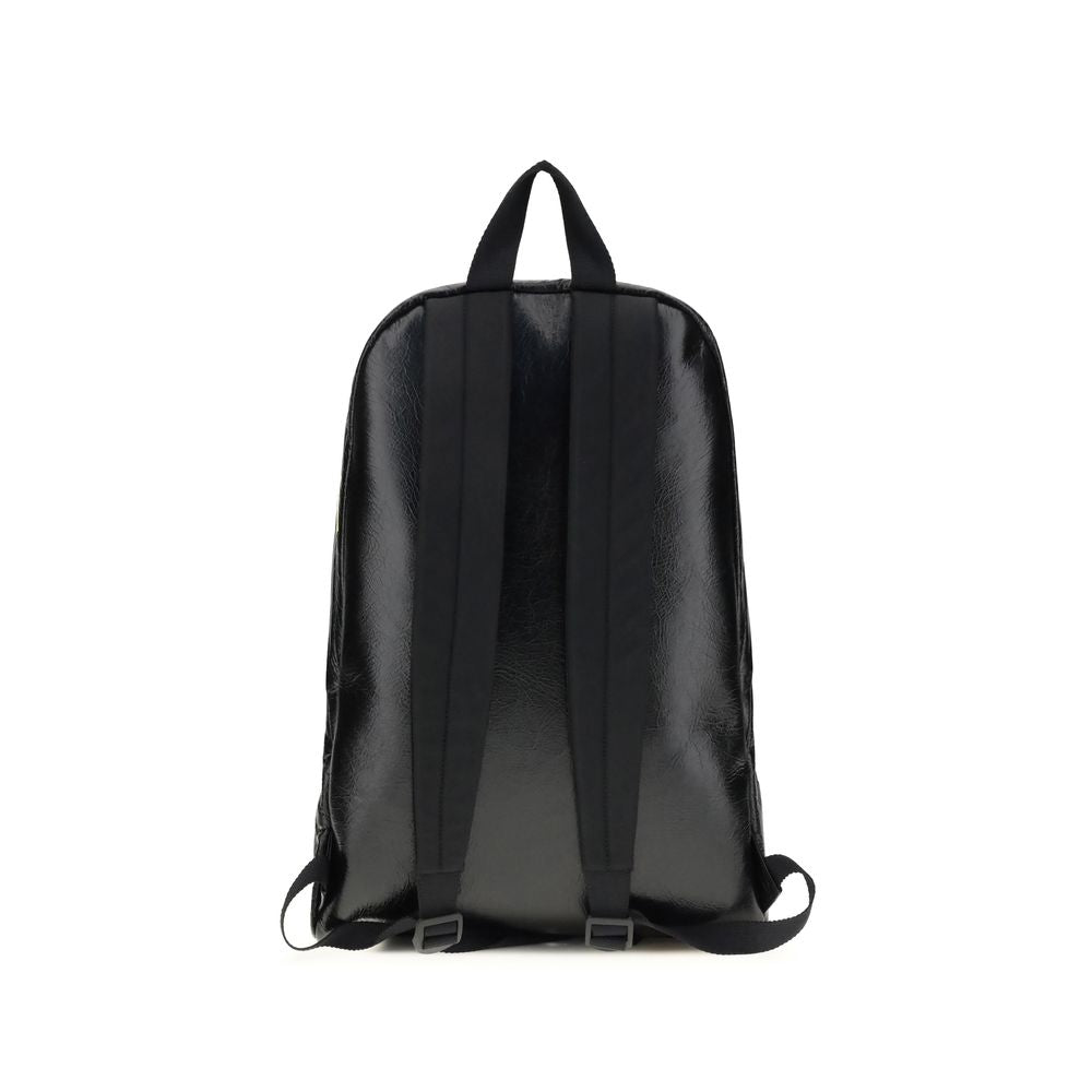 Rear view of Balenciaga Explorer Backpack with adjustable shoulder straps and sleek black finish, ideal for stylish everyday use or commuting.