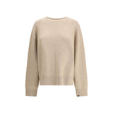 Extreme Cashmere Mike Sweater n°431 in beige cashmere with relaxed fit and ribbed hem, ideal for women's luxury casual wear.