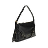 Angled view of Givenchy Voyou mini Shoulder Bag showcasing sleek black leather, adjustable strap, and elegant gold-tone accents for women.