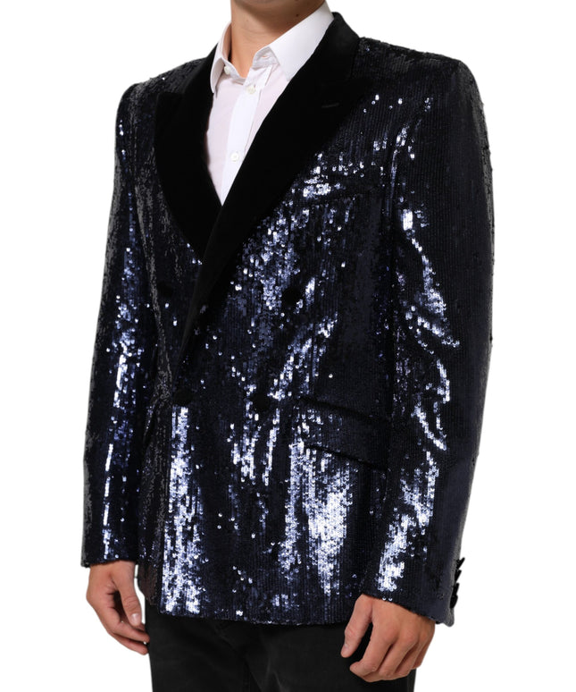 Dolce & Gabbana Blue Sequin SICILIA Double Breasted Blazer