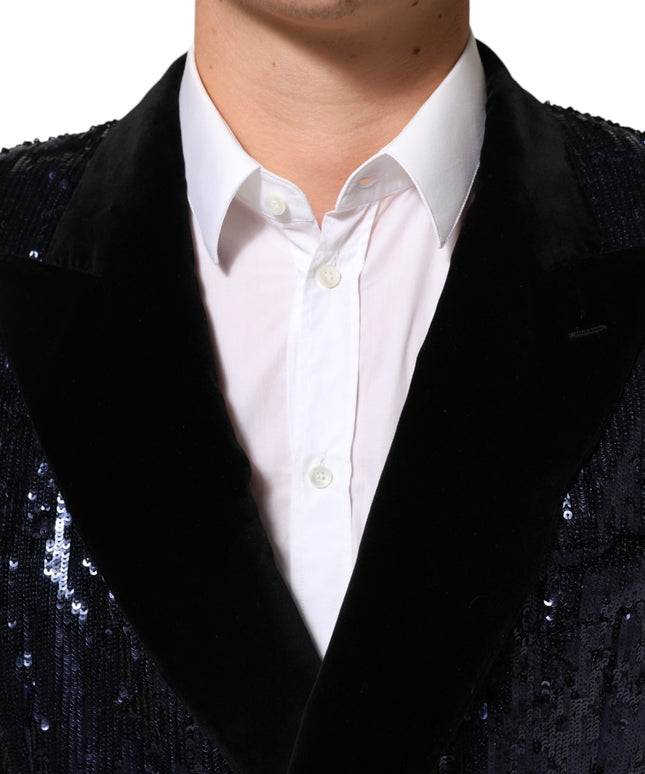 Dolce & Gabbana Blue Sequin SICILIA Double Breasted Blazer