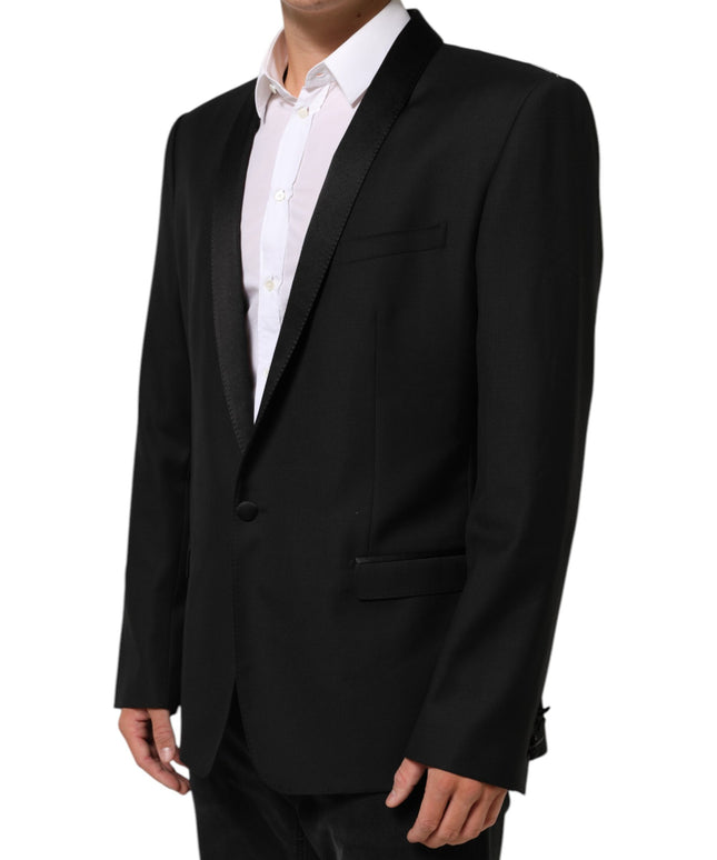 Dolce & Gabbana Black Wool GOLD 1 Button Men Suit Blazer