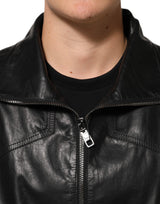 Dolce & Gabbana Black Leather Full Zip Biker Blouson Jacket