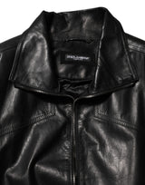 Dolce & Gabbana Black Leather Full Zip Biker Blouson Jacket