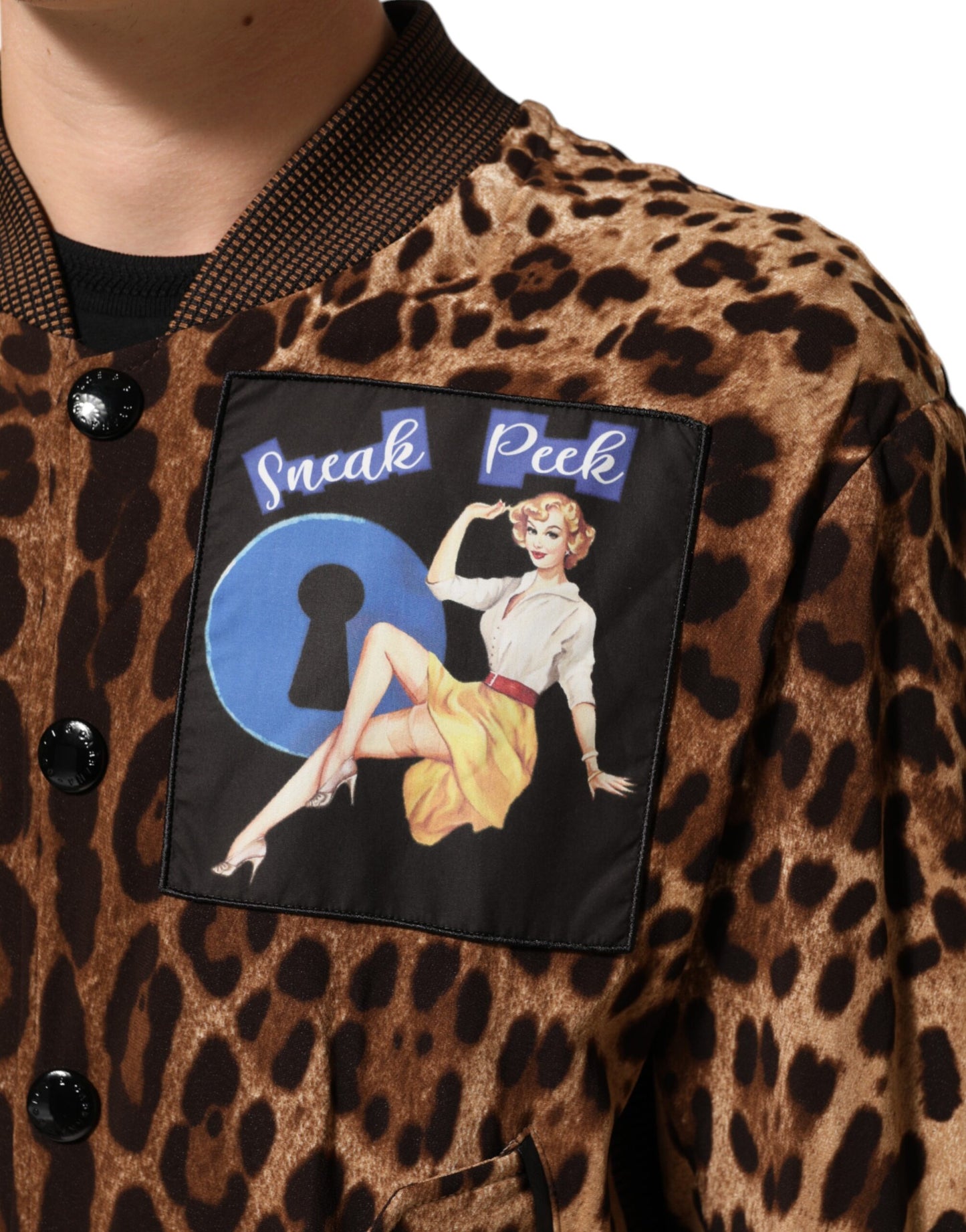 Dolce & Gabbana Brown Leopard Print "Sneak Peek" Patch Jacket