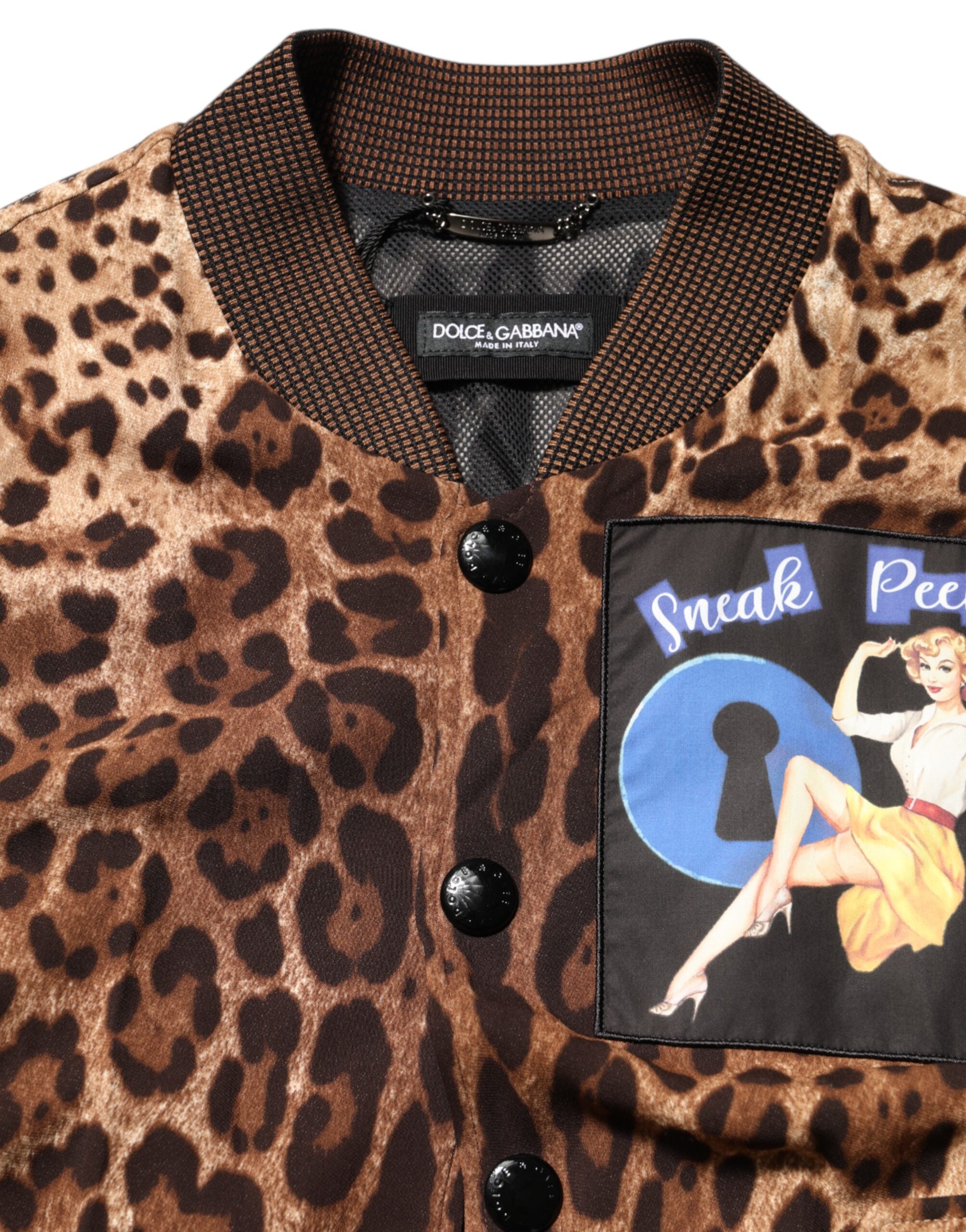 Dolce & Gabbana Brown Leopard Print "Sneak Peek" Patch Jacket