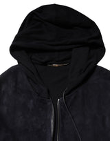 Dolce & Gabbana Black Leather Full Zip Hooded Blouson Jacket